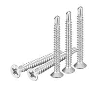 DTGN 100Pcs ST3.5x32mm Self Drilling Screws, 410 Stainless Steel Flat Head Phillips Sheet Metal Screw - Good for Wood to Metal, Furniture - Silver