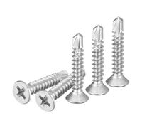 DTGN 100Pcs ST4.2x25mm Self Drilling Screws, 410 Stainless Steel Flat Head Phillips Sheet Metal Screw - Good for Wood to Metal, Furniture - Silver
