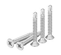 DTGN 100Pcs ST4.2x32mm Self Drilling Screws, 410 Stainless Steel Flat Head Phillips Sheet Metal Screw - Good for Wood to Metal, Furniture - Silver