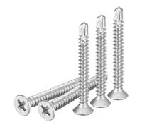 DTGN 100Pcs ST4.2x38mm Self Drilling Screws, 410 Stainless Steel Flat Head Phillips Sheet Metal Screw - Good for Wood to Metal, Furniture - Silver