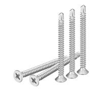 DTGN 100Pcs ST4.2x50mm Self Drilling Screws, 410 Stainless Steel Flat Head Phillips Sheet Metal Screw - Good for Wood to Metal, Furniture - Silver