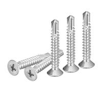 DTGN 100Pcs ST4.8x32mm Self Drilling Screws, 304 Stainless Steel Flat Head Phillips Sheet Metal Screw - Good for Wood to Metal, Furniture - Silver