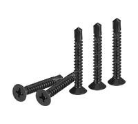 DTGN 100Pcs ST4.8x38mm Self Drilling Screws, 410 Stainless Steel Flat Head Phillips Sheet Metal Screw - Good for Wood to Metal, Furniture - Black