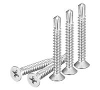 DTGN 100Pcs ST4.8x38mm Self Drilling Screws, 410 Stainless Steel Flat Head Phillips Sheet Metal Screw - Good for Wood to Metal, Furniture - Silver