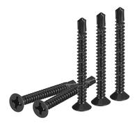 DTGN 100Pcs ST4.8x60mm Self Drilling Screws, 410 Stainless Steel Flat Head Phillips Sheet Metal Screw - Good for Wood to Metal, Furniture - Black