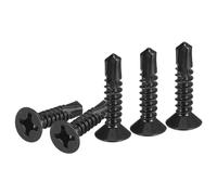DTGN 100Pcs ST5.5x25mm Self Drilling Screws, 410 Stainless Steel Flat Head Phillips Sheet Metal Screw - Good for Wood to Metal, Furniture - Black