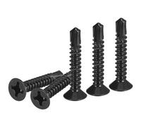 DTGN 100Pcs ST5.5x32mm Self Drilling Screws, 410 Stainless Steel Flat Head Phillips Sheet Metal Screw - Good for Wood to Metal, Furniture - Black