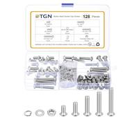 DTGN 128Pcs 1/4-20x1/2" to 1-1/2" Button Head Socket Cap Screws - 304 Stainless Steel Bolt Nut Set Washer Assortment Kit - Good for Road Bicycle, Mountain Bike, Auto