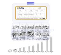 DTGN 250Pcs #4-40x3/16" to 1" Button Head Socket Cap Screws - 304 Stainless Steel Bolt Nut Set Washer Assortment Kit - Good for Road Bicycle, Mountain Bike, Auto