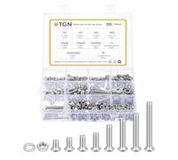 DTGN 255Pcs 1/4-20x3/8" to 2" Button Head Socket Cap Screws - 304 Stainless Steel Bolt Nut Set Washer Assortment Kit - Good for Road Bicycle, Mountain Bike, Auto