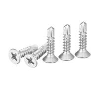 DTGN 25Pcs ST4.2x19mm Self Drilling Screws, 410 Stainless Steel Flat Head Phillips Sheet Metal Screw - Good for Wood to Metal, Furniture - Silver