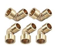 DTGN 3/8 BSP x 3/8 BSP(Male x Female) 90 Degree Elbow Pipe Fitting - 5Pack - Good for Water Pipe System - Brass Tube Fittings - Gold Tone