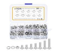 DTGN 380Pcs M4-0.7x5/6/8/10/12/16/20mm Button Head Socket Cap Screws - 304 Stainless Steel Bolt Nut Set Washer Assortment Kit - Good for Road Bicycle, Mountain Bike, Auto