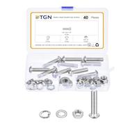DTGN 40Pcs 3/8-16x1-1/2" Button Head Socket Cap Screws - 304 Stainless Steel Bolt Nut Set Washer Assortment Kit - Good for Road Bicycle, Mountain Bike, Auto
