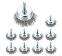 DTGN 50mm Wire Wheel Cup Brush for Drill - 10 Pcs - Coarse Carbon Steel Crimping Drill Wire Brush(0.3mm Wires Size) - 6.35mm Hex Shank - Good for Cleaning Rust Paint Abrasive