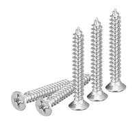 DTGN 50Pcs M4x32mm Flat Head Wood Screws, 304 Stainless Steel Phillips Self Tapping Screws - Good for Woodworking, Furniture - Silver