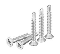 DTGN 50Pcs ST5.5x38mm Self Drilling Screws, 410 Stainless Steel Flat Head Phillips Sheet Metal Screw - Good for Wood to Metal, Furniture - Silver