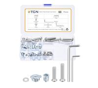 DTGN 60Pcs 1/4-20x1" to 1-1/4" Button Head Socket Cap Screws - 304 Stainless Steel Bolt Nut Set Washer Assortment Kit & Wrench - Good for Road Bicycle, Mountain Bike, Auto