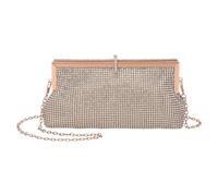 DTGN Evening Bags Clutch Purses for Women Formal, Metallic Purses Crystal Rhinestone Crossbody Handbag with Chain Shoulder Bag Sparkly for Wedding Guest Party Champagne Gold