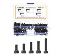 DTGN M4x0.7x8/10/12/16/20 Hex Socket Head Cap Screws Blots Assortment Kit - 100Pack - Good for Mountain Bike, Auto, Motorcycle - Carbon Steel Machine Screws Bolts - Black