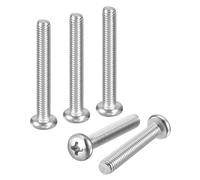 DTGN M5-0.8x35 Pan Head Machine Screws - 50pcs - Good for Machinery - 304 Stainless Steel Phillips Machine Screws Bolts - Silver
