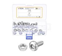 DTGN M8x20mm Pan Head Torx Security Screws - 24Pack - Good for Machinery - 304 Stainless Steel Tamper Proof Torx Security Fasteners & Hex Nuts - Silver Tone