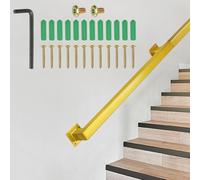 DTGN Stair Railing Indoor 5FT - Square Tube Handrail Metal Staircase Wall Mounted Handrails for Home Indoor Stairs Loft - Non-Slip W/Screws & Expansion Tube & Hex Wrench - Gold