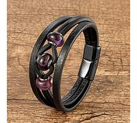 DTGUK 1 Pc Natural Round Stone Crystal Bracelet Retro Leather Men Bracelet Charm Magnetic Jewelry-Amethyst,19cm