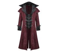 DTHDTH Men's Medieval Steampunk Vintage Coat Vampire Gothic Tailcoat Coat Halloween Cosplay Party Costume (Red, XXX-Large)