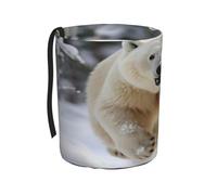 DTHKJNLSF Polar bear in the snow Car Trash Can with Hanging Strap, Small Portable Garbage Can for Car SUV Truck, Collapsible Car Trash Bin Cup Holder, Full Print Design