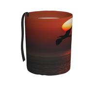 DTHKJNLSF Sunset and birds Car Trash Can with Hanging Strap, Small Portable Garbage Can for Car SUV Truck, Collapsible Car Trash Bin Cup Holder, Full Print Design