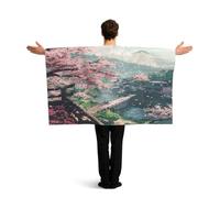 DTHKJNLSF Wearable Cape with Sleeves, Country Flag Cape Cloak Costume, Party Celebrations, Sports Events, National Holidays Cherry Blossom Festival