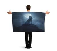 DTHKJNLSF Wearable Cape with Sleeves, Country Flag Cape Cloak Costume, Party Celebrations, Sports Events, National Holidays The Wolf on a Full Moon Night