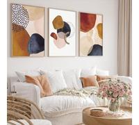 Dthllay Blue and Orange Terracotta Wall Art - Frameless 16x24inchx3pcs Modern Abstract Pictures for Living Room Wall Decor