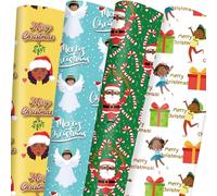 Dtiafu African American Christmas Wrapping Paper Black Santa Gift Wrap Paper Bulk Cute Xmas Designs for Black People Holiday Birthday - 20 x 28 Inch Per Sheet (8 Sheet)