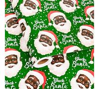 Dtiafu African American Christmas Wrapping Paper Roll Green Holiday Gift Wrap Sheets Black Santa Claus Design for Winter Party Celebration - Total 28.5sq.ft