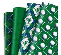 Dtiafu Golf Wrapping Paper for Men Boys Girls - 8 Sheets Green Elegant Gift Wrap with 4 Golf Champions Plaid Patterns for Birthday - Pre Cut& Folded Flat Design(20 X 27 Inch Per Sheet)