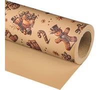 Dtiafu Kraft Christmas Wrapping Paper Roll Black Gingerbread Design Vintage Xmas Gift Wrap for Winter Holiday Party Celebration - Total 28.5sq.ft