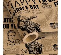 Dtiafu Kraft Father's Day Wrapping Paper Roll - Vintage Newspaper Best Dad Ever Words Design Gift Wrap Sheets for Grandpa Men's Birthday Father's Day Celebrationd - Total 28.5 sq.ft