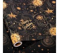 Dtiafu Reversible Galaxy Wrapping Paper Roll for Men Women Kids Black Moon Stars Suns Space Celestial Art Gift Wrap for Birthday Holiday Baby Shower - Total 28.5sq.ft