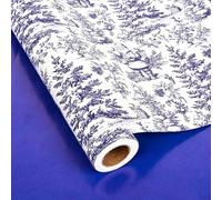 Dtiafu Reversible Vintage Christmas Wrapping Paper Roll Blue Toile Santa Claus Christmas Tree and Solid Color Design Gift Wrap Sheets for Holiday Winter Party Packing Supplies - Total 28.5sq.ft