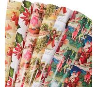Dtiafu Vintage Christmas Wrapping Paper Retro Xmas Gift Wrap Paper - 12 Sheet 6 Style Holiday Wrapping Paper with Santa Tree Angel Floral Patterns for Women Men Boys Girls - 20 x 28 Inch Per Sheet