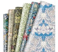 Dtiafu William Morris Wrapping Paper 6 Vintage Floral Style Gift Wrap Paper Bulk Retro Green Blue Art Paper for Women Birthday Wedding Baby Shower Spring, 20 X 28 Inch, Folded Flat (6 Sheet