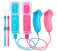 DTianSir 2Pack Motion Plus Wii Remote Controllers with Nunchucks,Wii Remote Controllers with Built in Motion Plus Compatible for Nintendo Wii U consoles.(BluePink).