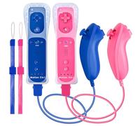 DTianSir 2Pack Motion Plus Wii Remote Controllers with Nunchucks,Wii Remote Controllers with Built in Motion Plus Compatible for Wii U Consoles(Pink&Blue)