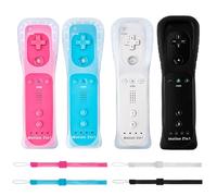 DTianSir 4Pack Motion Plus Wii Remote Controllers with Silicone Case & Wrist Strap,Wii Remote Controllers with Built in Motion Plus Compatible for Wii U Consoles (Black+White+Blue+Pink)