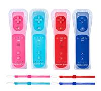 DTianSir 4Pack Motion Plus Wii Remote Controllers with Silicone Case & Wrist Strap,Wii Remote Controllers with Built in Motion Plus Compatible for Wii U Consoles (Red+Light Blue+Pink+Blue)