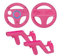 DTianSir 4Pcs Steering Wheel & Zapper Light Gun for Wii Wii U Remote, Pink | 2Wheels, 2Light-Gun, Compatible with Nintendo Wii/Wii U Remote Controller, Gaming Accessories for Mario Kart & Shooting Games