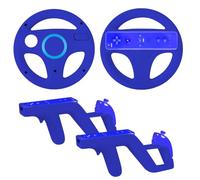 DTianSir 4Pcs Steering Wheels & Zapper Light Gun (Blue) | 2 Mario Kart Wii Wheels, 2 Light Guns, Compatible with Nintendo Wii/Wii U Remote Controller