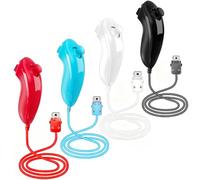 DTianSir 4PCS Wii Nunchuck Controllers WiiU Remote Joystick Compatible with Wii/Wii U Game Gamepads(Black+White+Blue+Red)